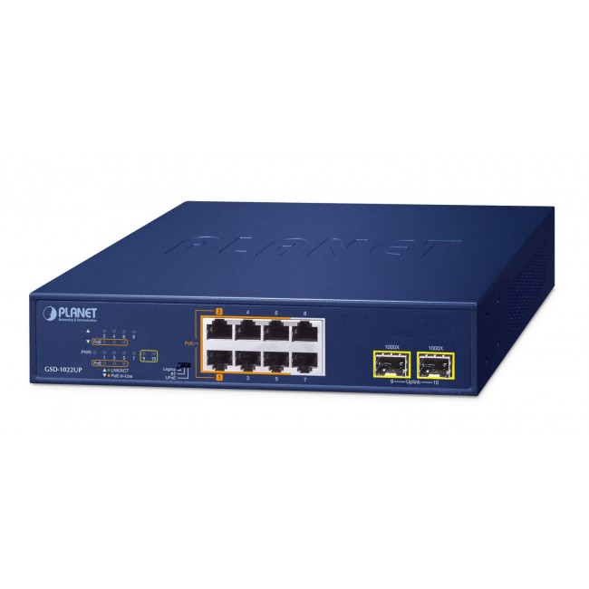 PLANET 2-Port 10/100/1000T 802.3bt Unmanaged Gigabit Ethernet (10/100/1000) Power over Ethernet (PoE) Blue