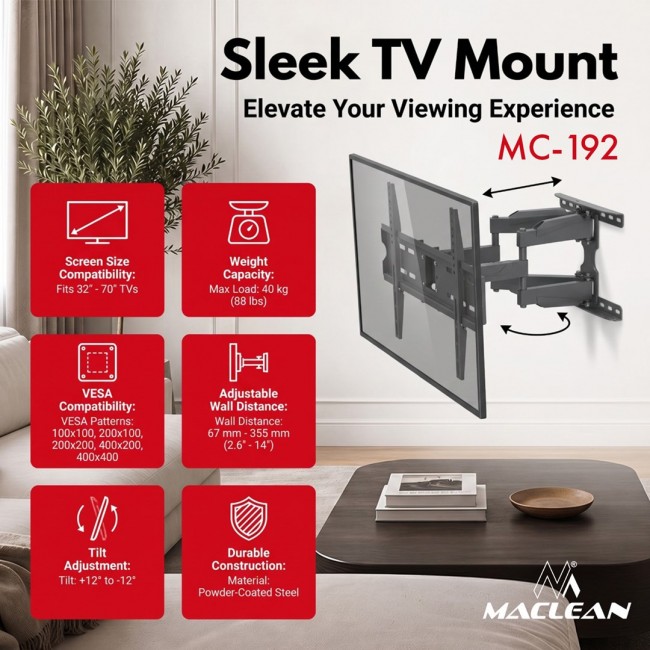 Maclean TV Mount / Bracket, max VESA 400x400, 32-70