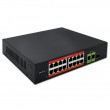 Qoltec Prze ącznik sieciowy SWITCH Fast Ethernet PoE | 16x RJ45 10/100 Mb/s | 2x RJ45 Uplink 1000 Mb/s | 1x SFP 1000 Mb/s