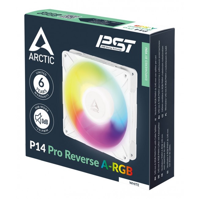 ARCTIC Freezer P14 Pro Reverse A-RGB (White) - 3 Pack - 140 mm A-RGB PWM Fan with Cable Splitter