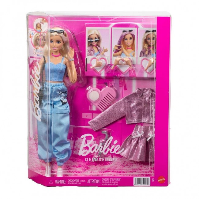 Barbie Deluxe Style Doll with 4 Fashions, 4 Accessories, 4 Interchangeable Hands & Color Change Hair