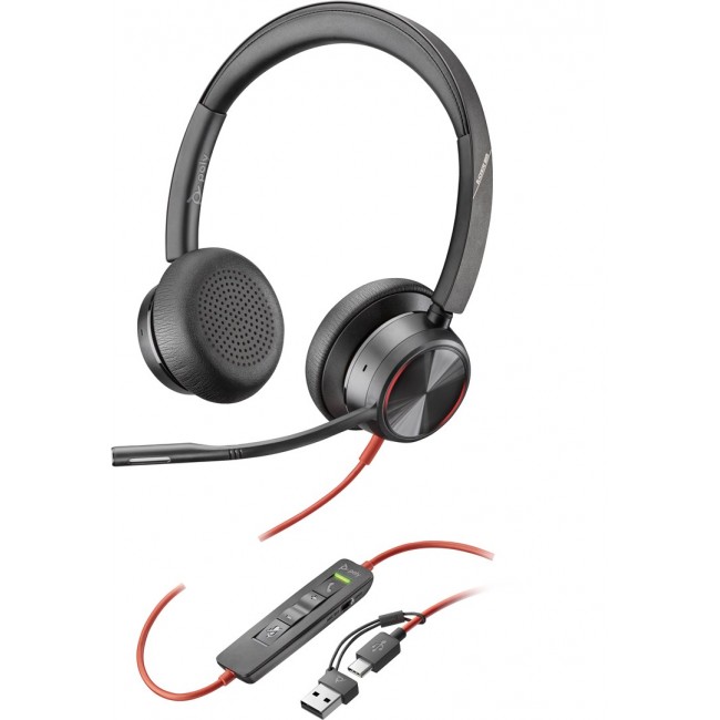 HP Poly Blackwire 8225 Stereo USB-C Headset +USB-C/A Adapter