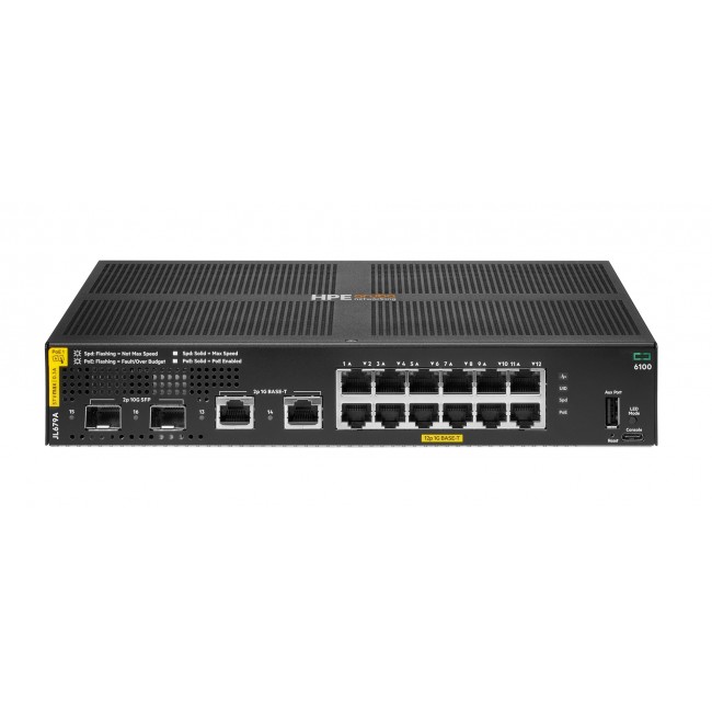HPE Aruba Networking CX 6100 12G Class4 PoE 2G/2SFP+ 139W Switch HPE Aruba Networking CX 6100 12G Class4 PoE 2G/2SFP+ 139W Switch