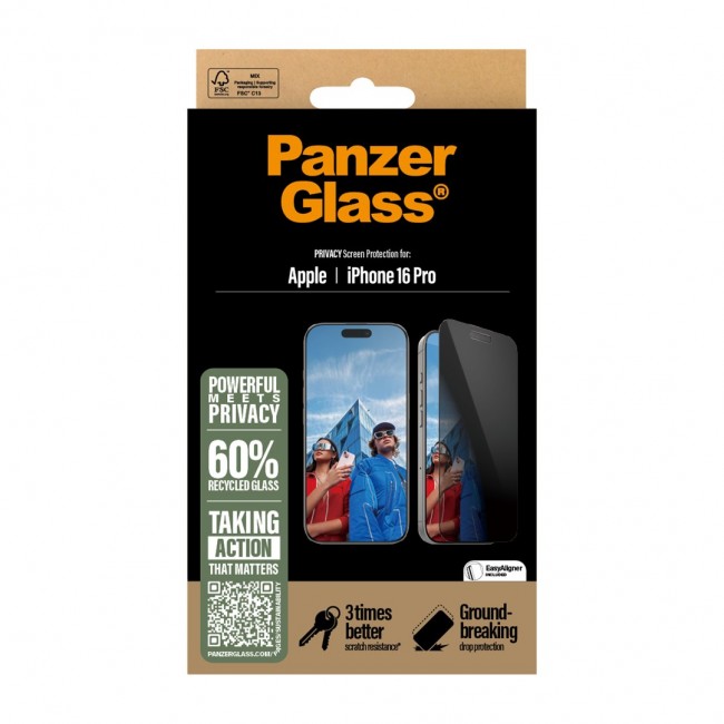 PanzerGlass 2-Way Privacy Screen Protector iPhone 16 Pro | Ultra-Wide Fit w. EasyAligner Clear screen protector Apple 1 pc(s)