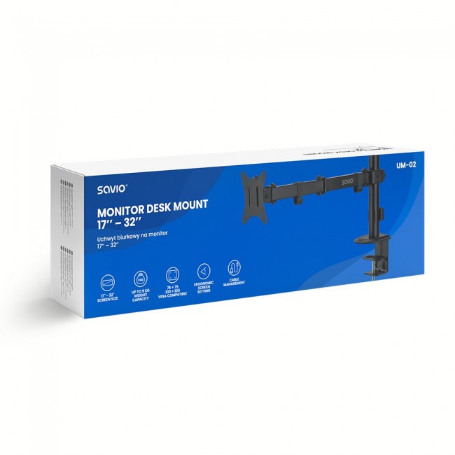 SAVIO UM-02 Desk Mount for Monitor 17 32 , 2 9 kg SAVIO UM-02 Desk Mount for Monitor 17 32 , 2 9 kg