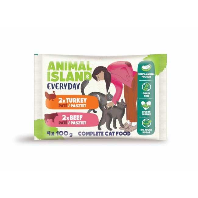 ANIMAL ISLAND Pate Beef / Turkey - wet cat food - 4x100g