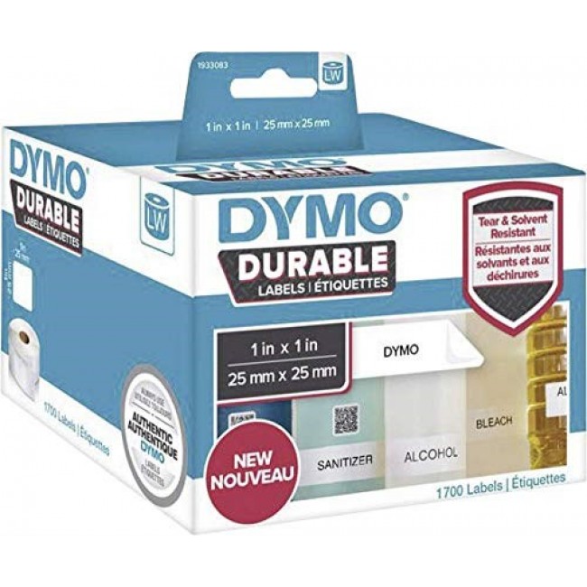 DYMO Authentic LabelWriter Durable Labels | 25mm x 25mm | White Poly | 2 Rolls of 850 (1,700 Self-Adhesive Labels) | High-Performance | For LabelWriter Label Makers