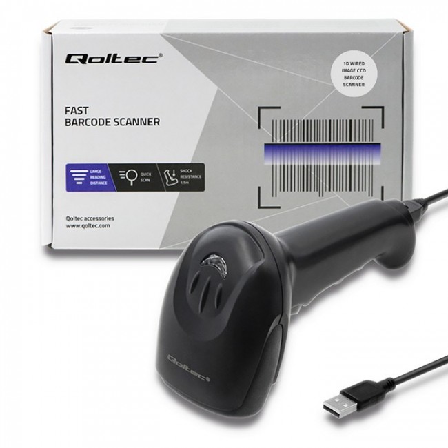 Qoltec 50866 Laser barcode reader 1D | CCD | USB | Black Qoltec 50866 Laser barcode reader 1D | CCD | USB | Black