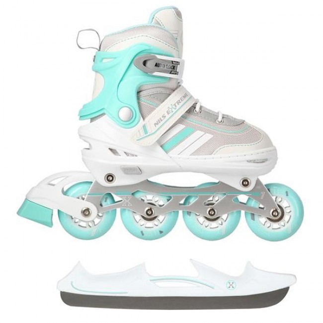 NILS EXTREME NH18191 2IN1 INLINE SKATES WHITE & BLUE SIZE. S (29-33) WITH INTERCHANGEABLE HOCKEY SKATES