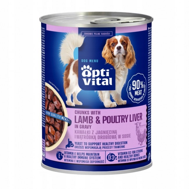 OPTIVITAL Chunks with lamb and liver in gravy - wet dog food - 415g