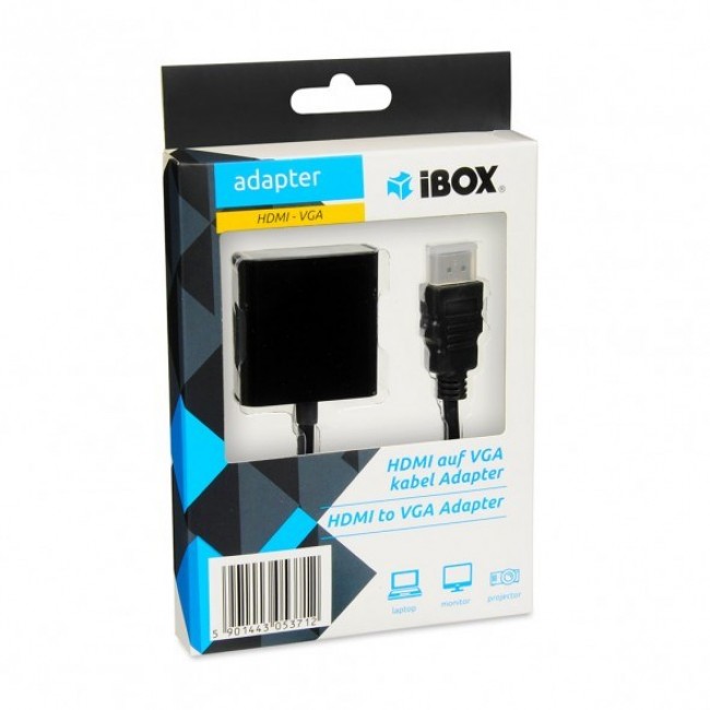 iBox IAHV01 video cable adapter HDMI Type A (Standard) VGA (D-Sub) Black