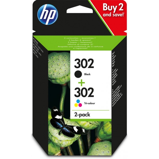 HP 302 2-pack Black/Tri-color Original Ink Cartridges HP 302 2-pack Black/Tri-color Original Ink Cartridges