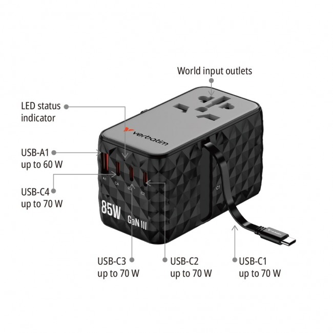 Verbatim Charge 'n' Travel Diamond 85W Retractable Cable CNT-02