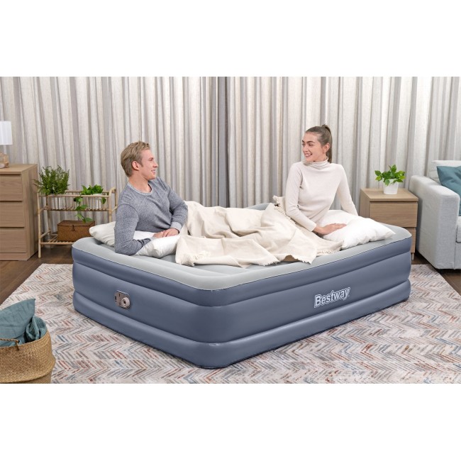 Bestway Tritech Air Mattress Queen with Built-in AC Pump and Antimicrobial Coating 2.03 m x 1.52 m x 51 cm