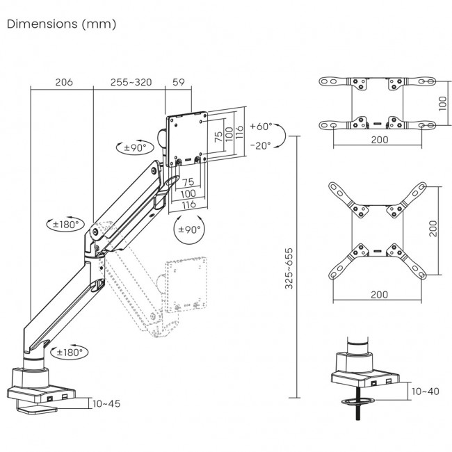 Maclean MC-968 Double Arm Monitor Mount with Gas Spring 17-57