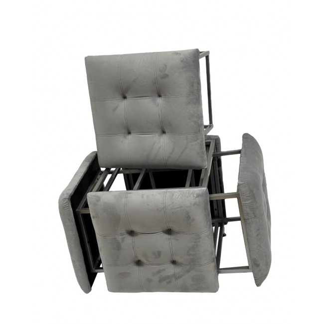 Puff-transformer 5in1 - 5 stools in 1 pouffe grey velvet