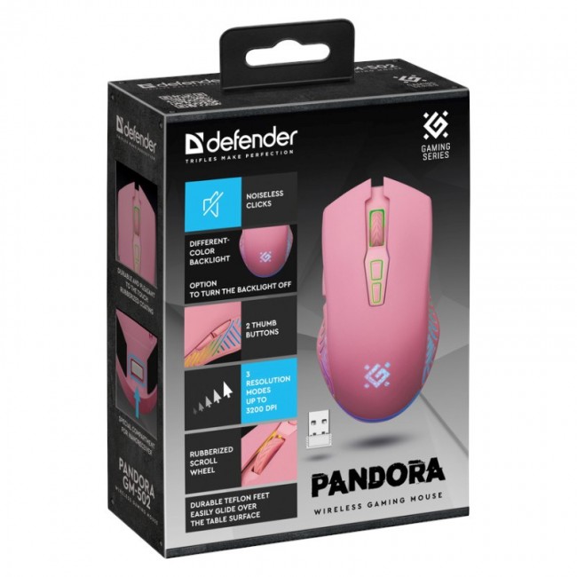 WIRELESS MOUSE DEFENDER PANDORA RF PINK 3200dpi 7P