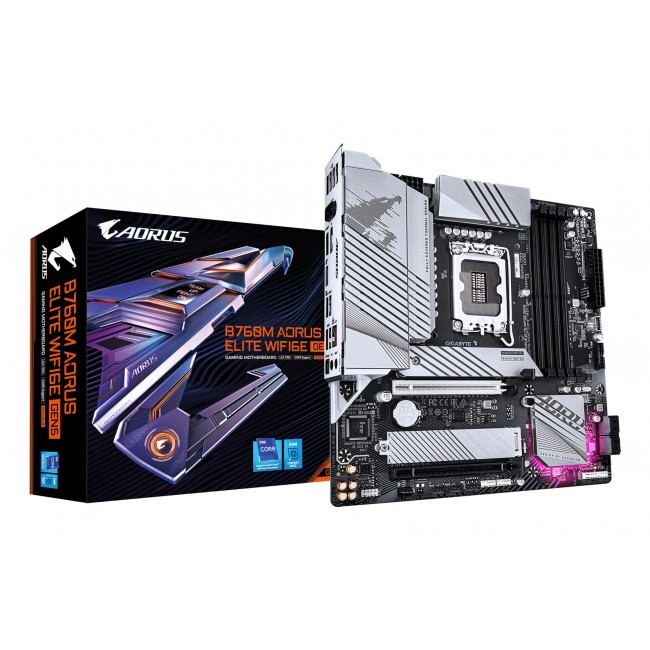 GIGABYTE B760M AORUS ELITE WIFI6E GEN5 Motherboard - Supports 14th Gen. Intel Core CPUs, 12+1+1 phases VRM, up to 5600MHz DDR5, 2xPCIe 4.0 M.2, Wi-Fi 6E, 2.5 GbE LAN, USB 3.2 Gen 2x2 GIGABYTE B760M AORUS ELITE WIFI6E GEN5 Motherboard - Supports 14th Gen. Intel Core CPUs, 12+1+1 phases VRM, up to 5600MHz DDR5, 2xPCIe 4.0 M.2, Wi-Fi 6E, 2.5 GbE LAN, USB 3.2 Gen 2x2