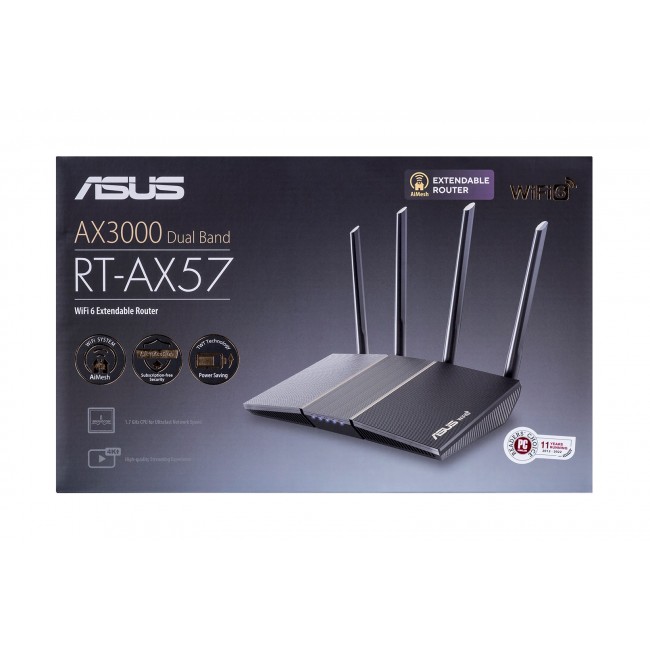 ASUS RT-AX57 wireless router Gigabit Ethernet Dual-band (2.4 GHz / 5 GHz) Black