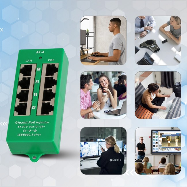 Extralink Gigabit PoE Injector 4 Portowy Active, 4 ports Gigabit 802.3at/af, Mode A