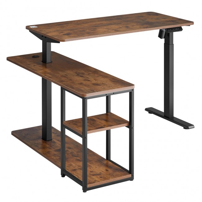 Ergo Office electric lifting desk, max height 121cm, max - 70 kg, with top and shelves, for standing work, brown ru Ergo Office electric lifting desk, max height 121cm, max - 70 kg, with top and shelves, for standing work, brown ru