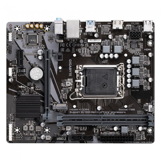 GIGABYTE H610M K DDR4 Motherboard - Supports Intel Core 14th Gen CPUs, up to 3200MHz DDR4, 1xPCIe 3.0 M.2, GbE LAN, USB 3.2 Gen 1 GIGABYTE H610M K DDR4 Motherboard - Supports Intel Core 14th Gen CPUs, up to 3200MHz DDR4, 1xPCIe 3.0 M.2, GbE LAN, USB 3.2 Gen 1