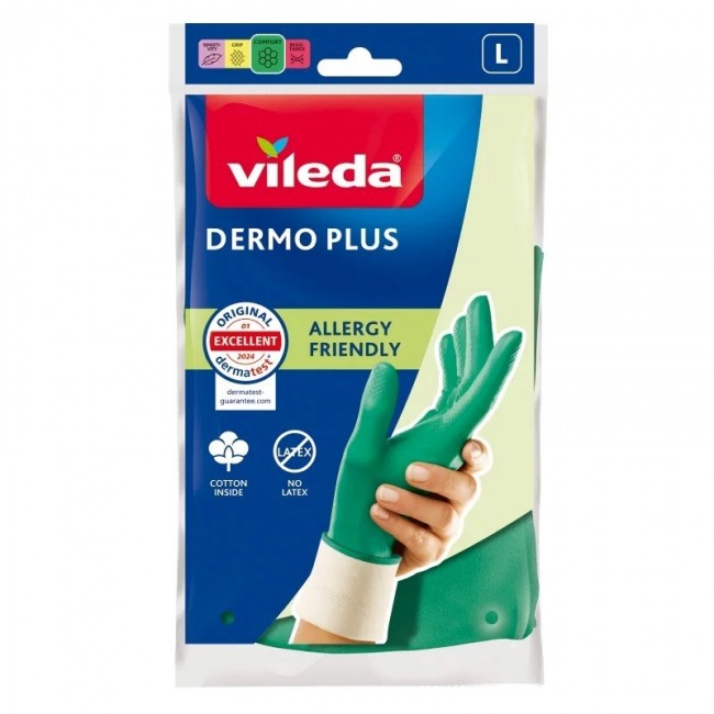Vileda Dermo Plus L Gloves Green Cotton, Nitrile