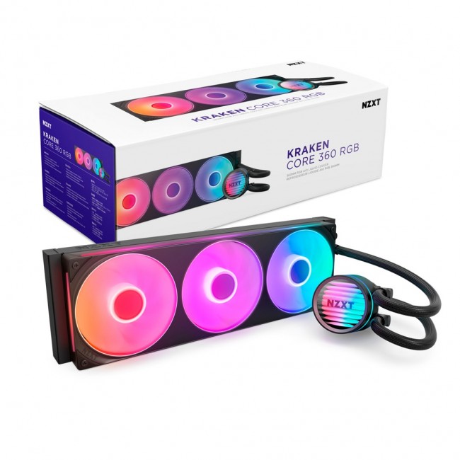 NZXT Kraken Core 360 RGB Processor Liquid cooling kit 12 cm Black 1 pc(s) NZXT Kraken Core 360 RGB Processor Liquid cooling kit 12 cm Black 1 pc(s)