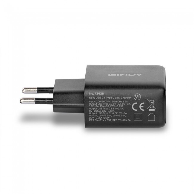 Lindy 65W USB 2 x Type C GaN Charger
