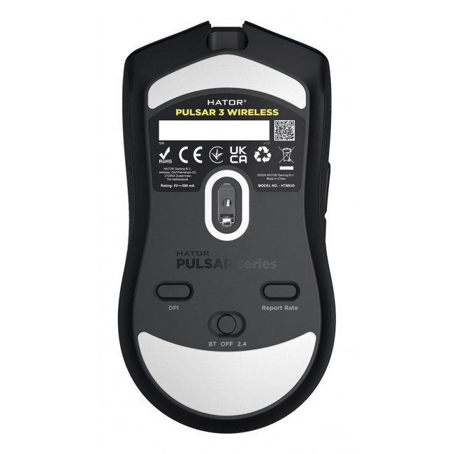 HATOR Pulsar 3 Wireless, black - Optical Yellow 100M Switches PixArt PMW 3311 (HTM630)