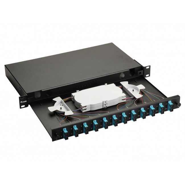 Equip 12-Port Fiber Optic Splice Box, SC Duplex, OM3, 1U, Equipped, Black