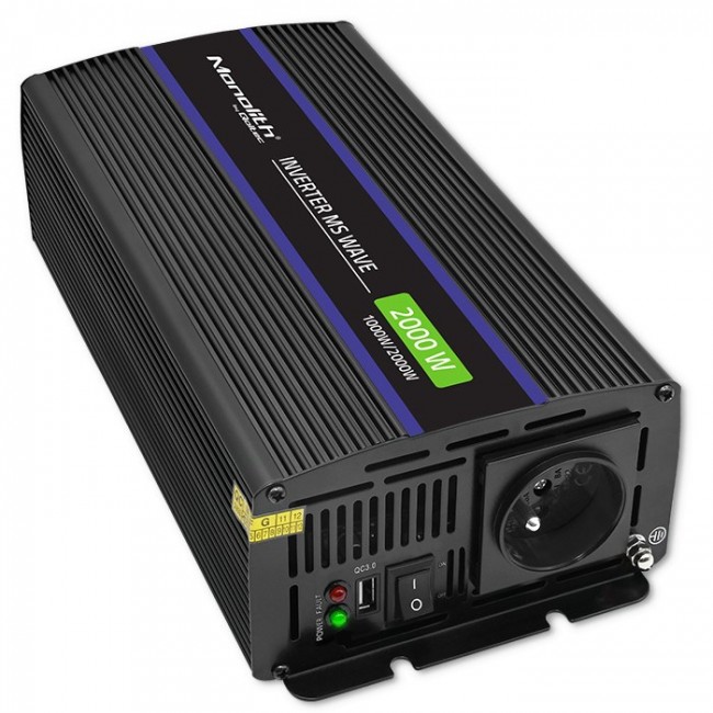 Qoltec Monolith 2000 MS Wave Voltage Converter | 12V to 230V | 1000/2000W | USB Qoltec Monolith 2000 MS Wave Voltage Converter | 12V to 230V | 1000/2000W | USB