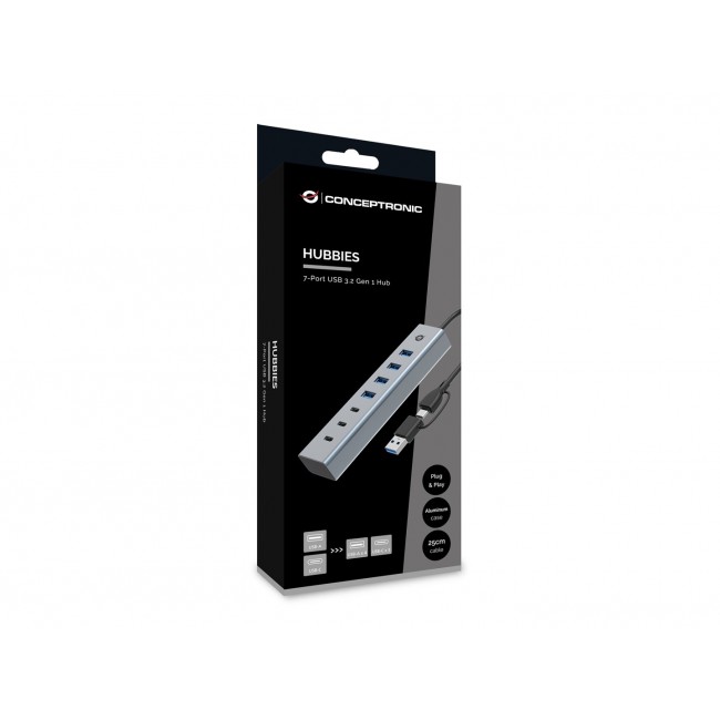 Conceptronic HUBBIES20G 7-Port USB 3.0 Hub, 5Gbps, USB-C x 3, USB-A x 4