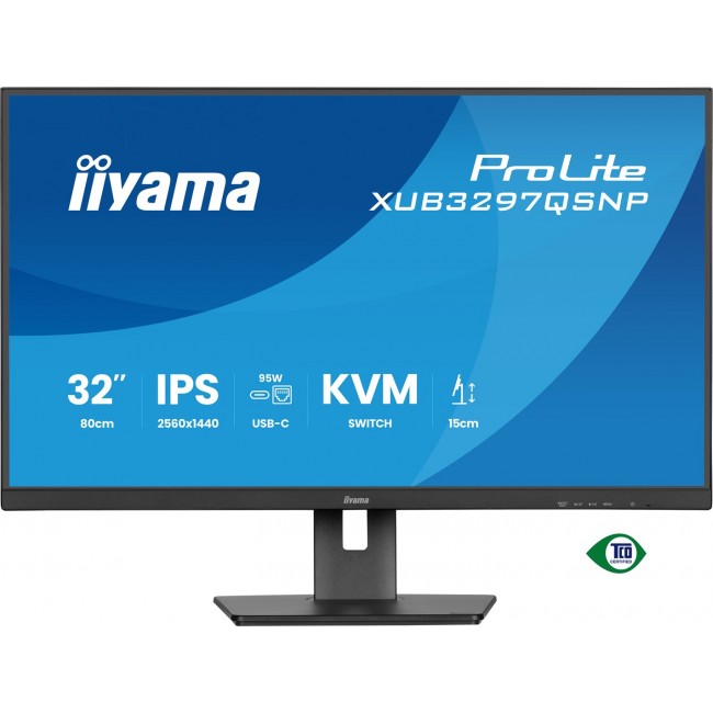 iiyama ProLite 32 QHD IPS technology panel with RJ45 (LAN), KVM Switch and USB-C Dock with 95W power delivery