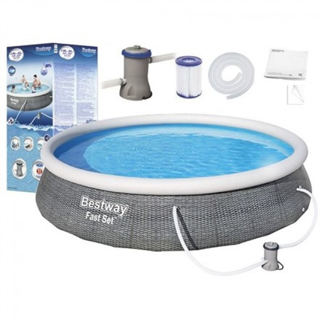 Bestway Fast Set 57376 above ground pool Inflatable pool Round 7340 L Grey