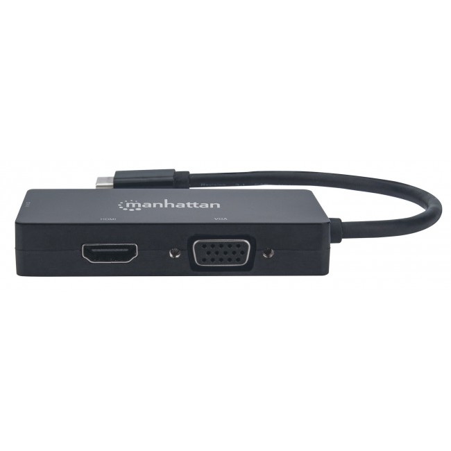 Manhattan USB-C Dock/Hub, Ports (x3): DVI-I, HDMI and VGA Ports, Note: Only One Port can be used at a time, External Power Supply Not Needed, Universal for all devices, Cable 10cm, Black, Three Year Warranty Manhattan USB-C Dock/Hub, Ports (x3): DVI-I, HDMI and VGA Ports, Note: Only One Port can be used at a time, External Power Supply Not Needed, Universal for all devices, Cable 10cm, Black, Three Year Warranty