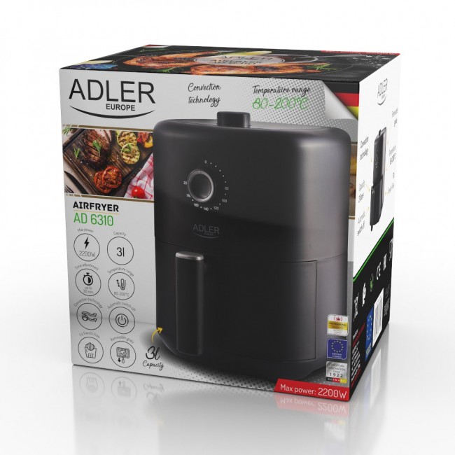 Adler AD 6310 fryer Single 3 L 2200 W Hot air fryer Black Adler AD 6310 fryer Single 3 L 2200 W Hot air fryer Black