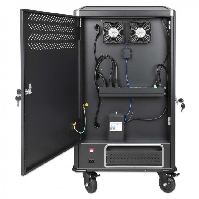Manhattan Laptop Charging Cart/Trolley via AC Adapter (EU) 30-bay, Install device's AC Adapter (power cables) into unit, Suitable for ALL laptops (to 16
