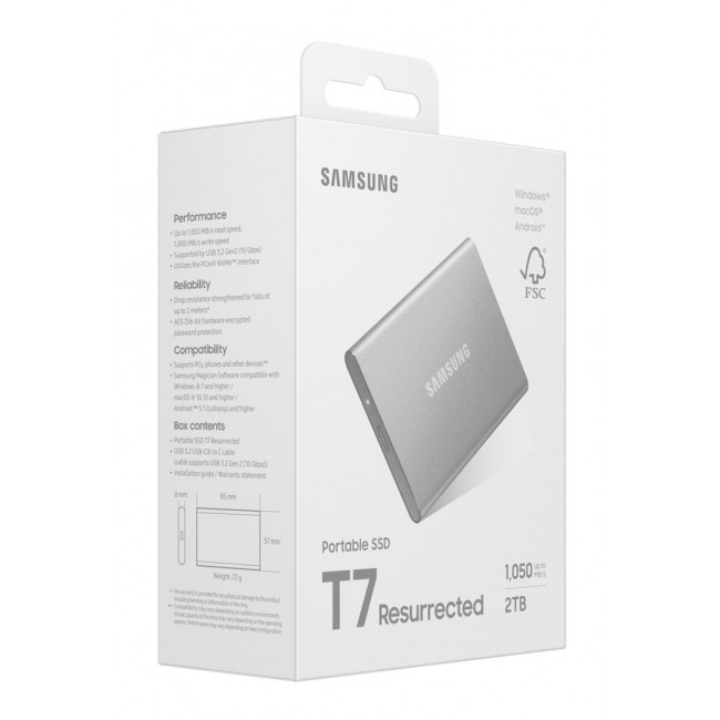 Samsung MU-PD2T0G/WW external solid state drive 2 TB USB Type-C 3.2 Gen 2 (3.1 Gen 2) Silver