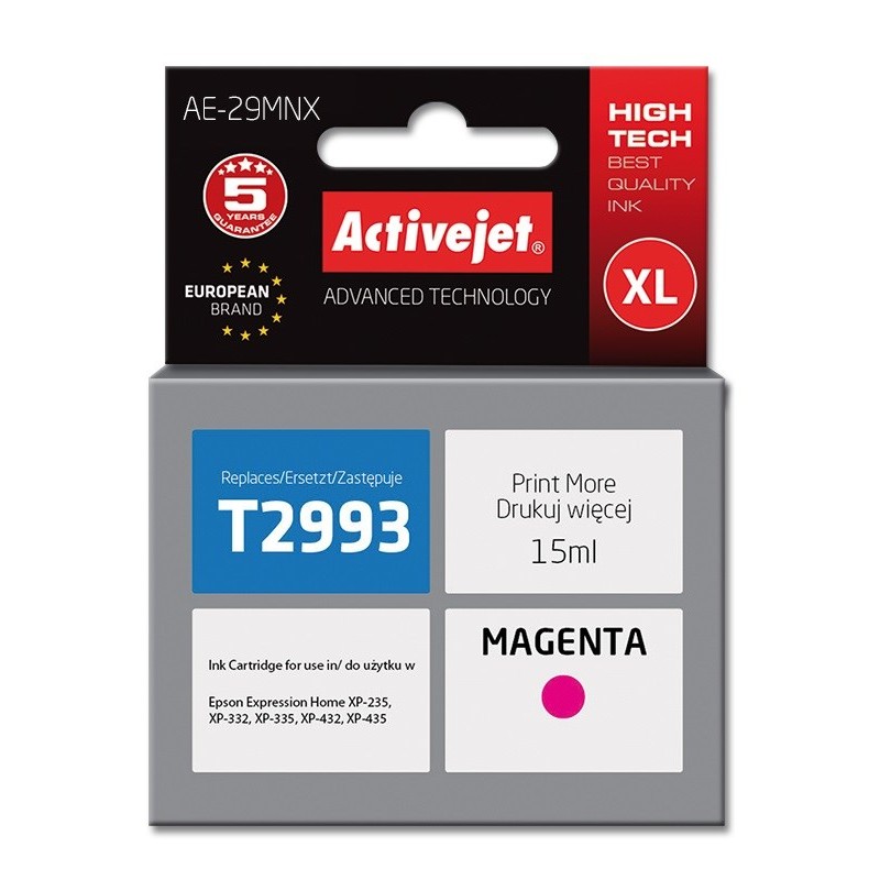 Activejet AE-29MNX Ink (Replacement for Epson 29XL T2993 Supreme 15 ml magenta) Activejet AE-29MNX Ink (Replacement for Epson 29XL T2993 Supreme 15 ml magenta)