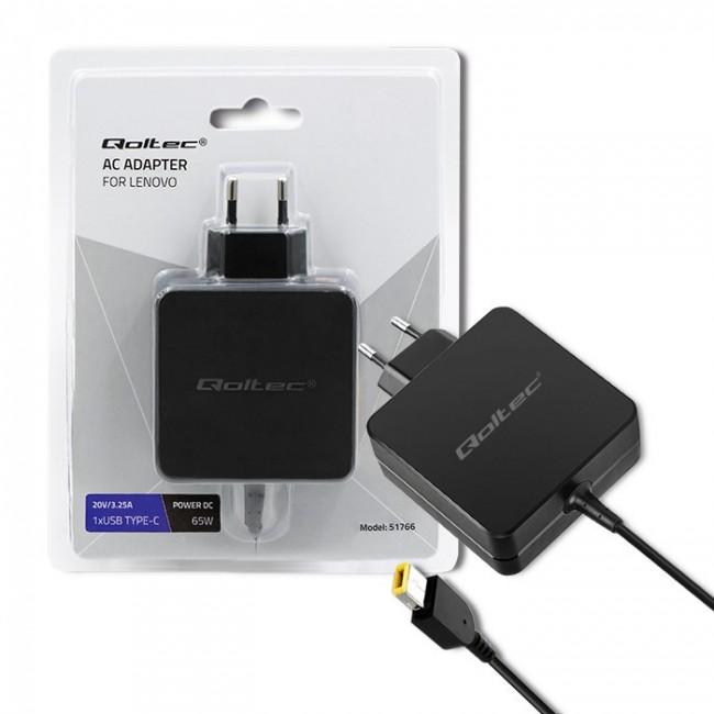 Qoltec 51766 Power adapter for Lenovo 65W | 20V |3.25A | Slim tip+pin Qoltec 51766 Power adapter for Lenovo 65W | 20V |3.25A | Slim tip+pin