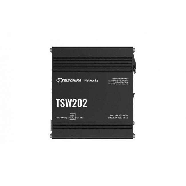 Teltonika TSW202 Managed L2 Gigabit Ethernet (10/100/1000) Power over Ethernet (PoE) Aluminium, Blue Teltonika TSW202 Managed L2 Gigabit Ethernet (10/100/1000) Power over Ethernet (PoE) Aluminium, Blue