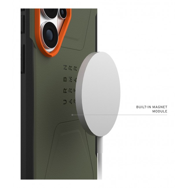UAG Civilian Magnet - etui z wbudowanym modu em magnetycznym do Samsung Galaxy S26 Ultra (olive/orange)