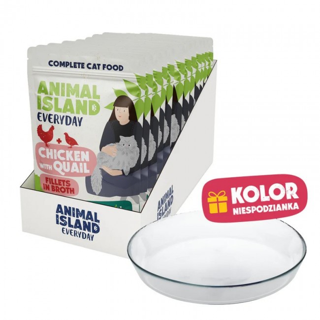 ANIMAL ISLAND Everyday Chicken with quail in broth Box - wet cat food - 12x85g + free plate ANIMAL ISLAND Everyday Chicken with quail in broth Box - wet cat food - 12x85g + free plate