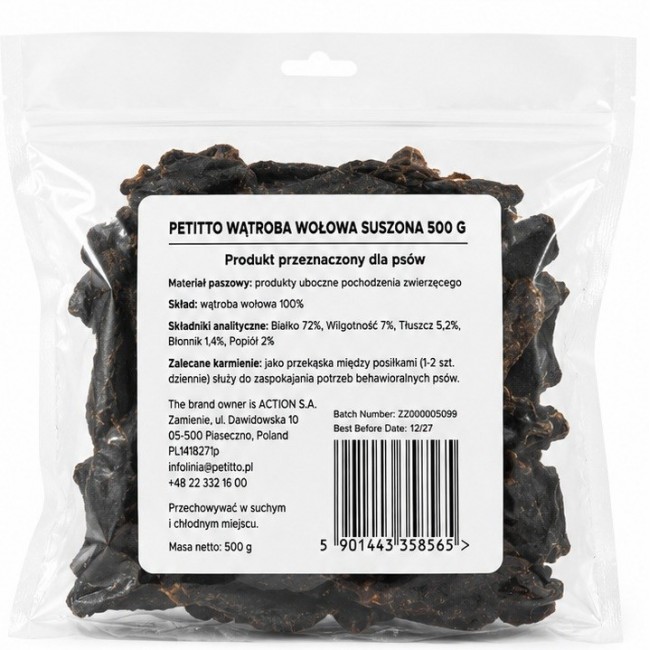 PETITTO Dried beef liver Mono - dog treat - 500g