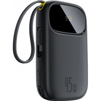 BASEUS ENERFILL F31 QPOW3 20000 mAh 22.5 W power bank with digital display and 2 built-in cables USB-C + Lightning, black