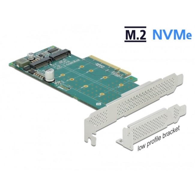DeLOCK PCI Express x8 Card to 2 x internal NVMe M.2 Key M - Bifurcation - Low Profile Form Factor