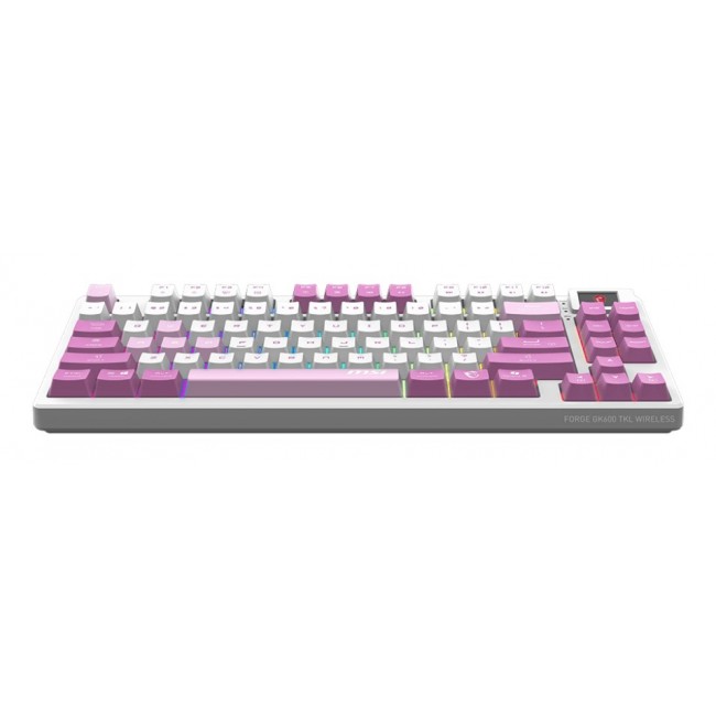 MSI FORGE GK600 TKL WIRELESS VIOLET keyboard Gaming USB + Bluetooth QWERTY Spanish Pink, Violet, White