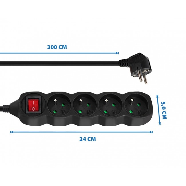 Esperanza ELK213K power extension 3 m 4 AC outlet(s) Indoor Black Esperanza ELK213K power extension 3 m 4 AC outlet(s) Indoor Black