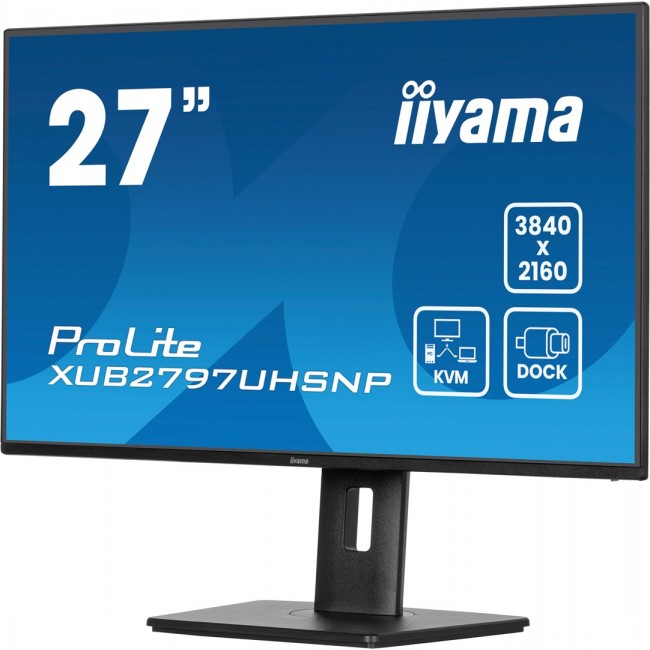 iiyama ProLite 27 4K IPS technology panel with RJ45 (LAN), KVM Switch and USB-C Dock with 96W power delivery